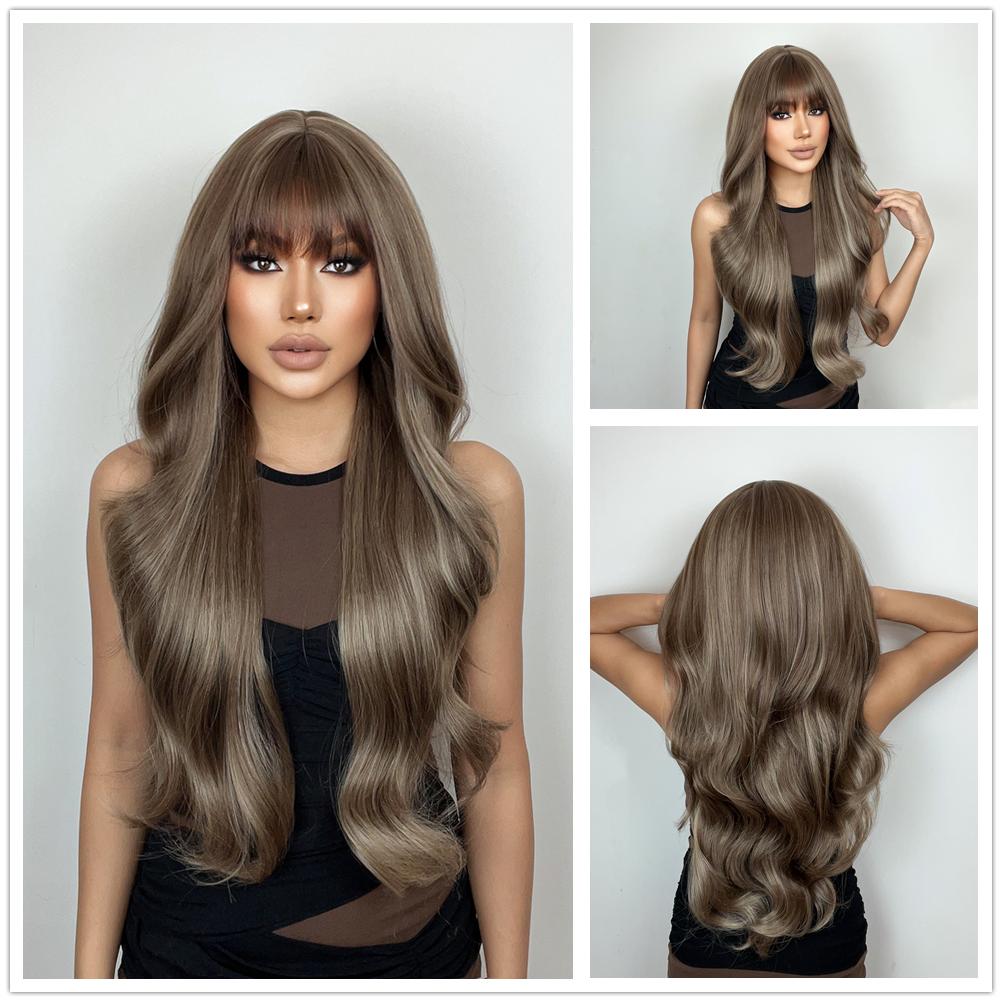 ALAN EATON Длинный волнистый парик Светло-русый с длинной челкой Синтетические парики для женщин Косплей Одежда для вечеринок Жаростойкие