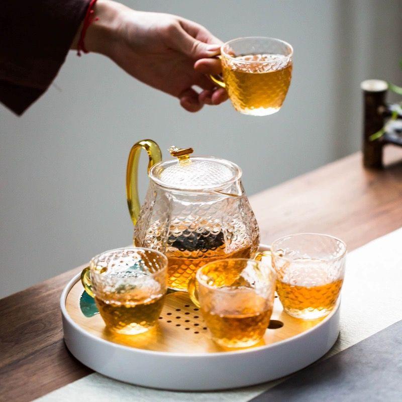 Чайник из кованого боросиликатного стекла, набор чашек, бытовой чайник