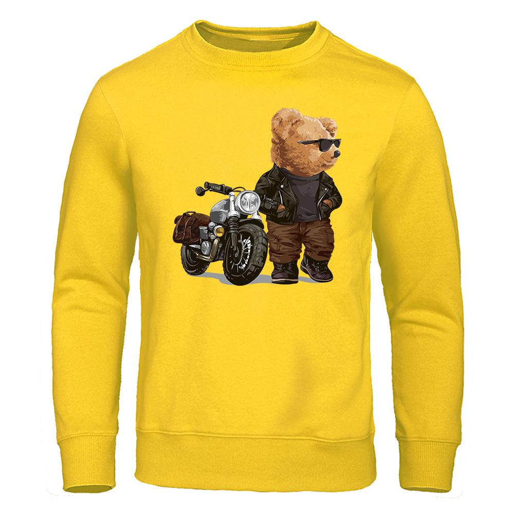 Мотоциклетный медведь Тед в солнцезащитных очках с капюшоном Мужская мода Спортивный свитер Уличная одежда Пуловер Мягкие толстовки с капюшоном