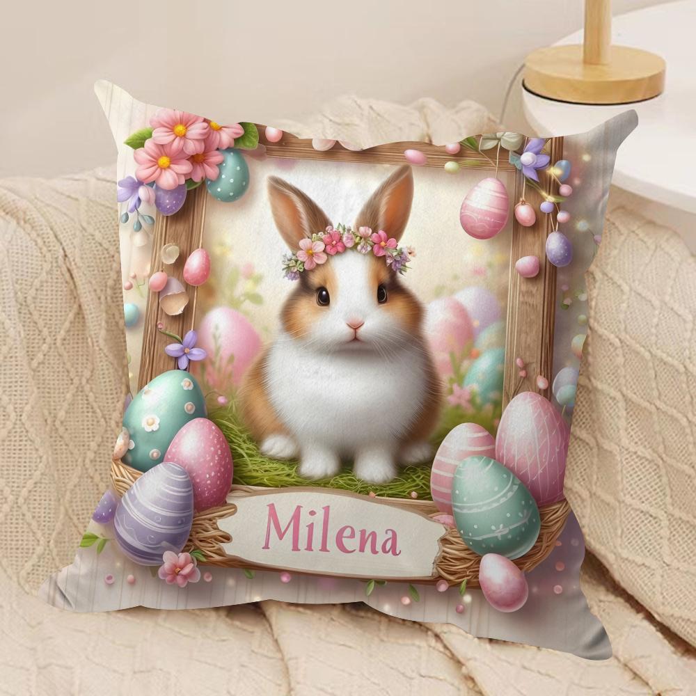 Easter eggs Rabbit Cushion Cover Silky Short Plush Invisible Zipper Dustproof Sofa Pillow Case for Home Decor
