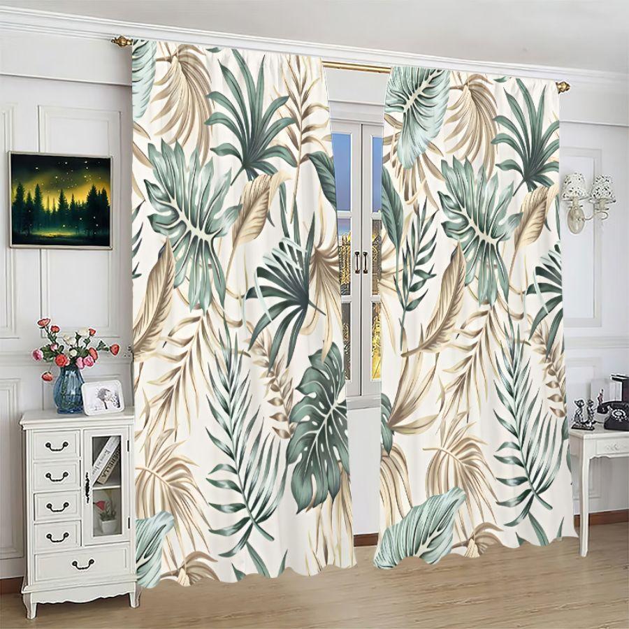 2 шт. - Шторы из полиэстера с рисунком свежих пальмовых листьев, шторы с кулиской 42 * 84, украшение для спальни, гостиной, семейной комнаты