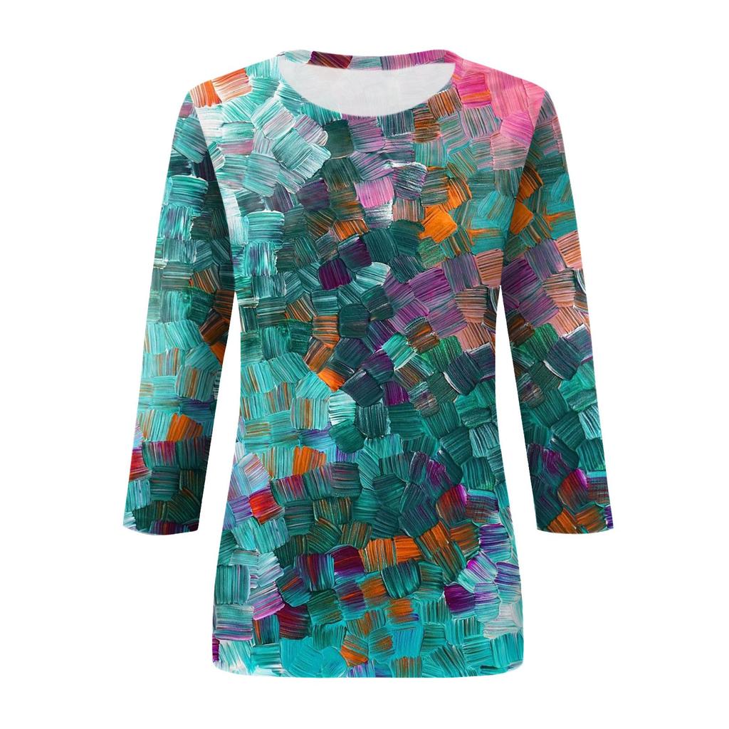 Рубашки с рукавом 3/4 для женщин, милые футболки с графическим принтом, блузки, повседневные базовые топы больших размеров, пуловеры