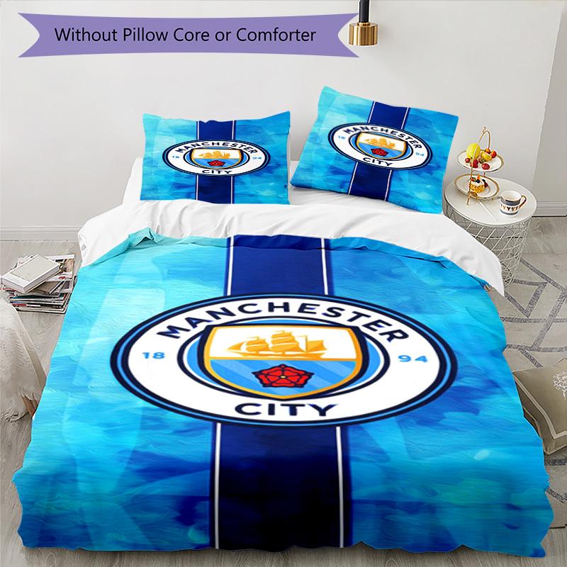 Manchester City F.C Printed Pattern Duvet Cover Set – includes 1 duvet cover and 2 matching pillowcases Bedroom decor Christmas gifts