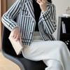 Chic and Casual Striped Loose-Fitting Short Cut Chinchilla Cashmere Cardigan for Petite