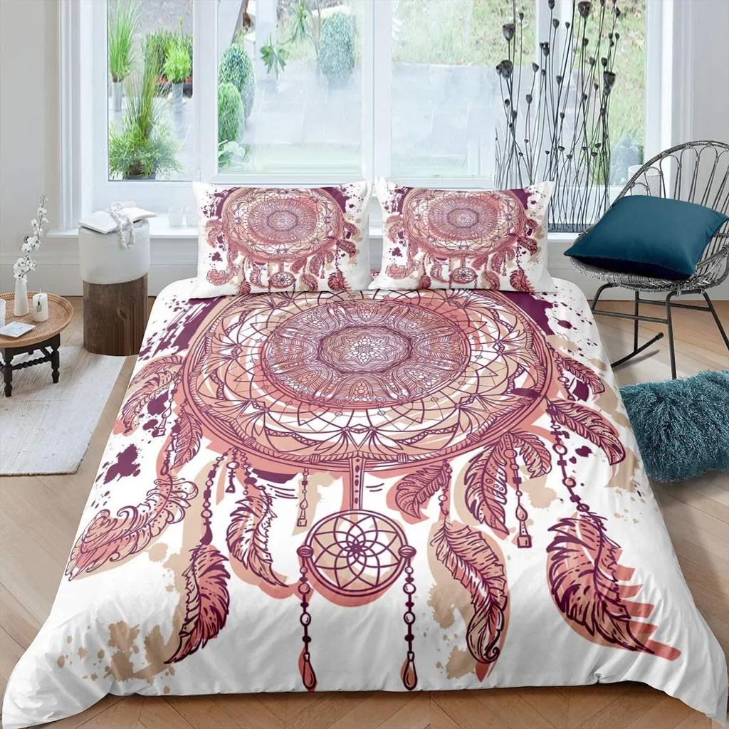 Dream Catcher Duvet Cover Dream Catcher Galaxy Bedding Set Boho Feather Comforter Cover Indian Tribal Soft Polyester Quilt Cover