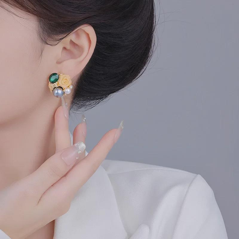 Изысканные французские средневековые серьги-цветы с розовым кристаллом и жемчугом