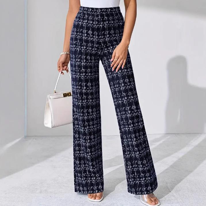 2025 New Woven Plaid High Waist Straight Leg Women's Pants