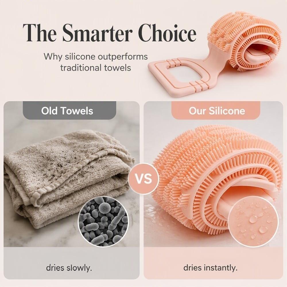 Long Strip Silicone Body Scrubber Double-Sided Exfoliating Bath Towel  For Men & Women