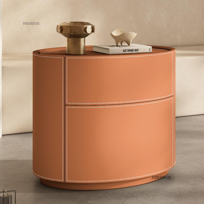 Modern Oval Bedside Table Home Furniture Solid Wood Storage Cabinet Designer Night Stand Minimalist Nightstands for Bedroom