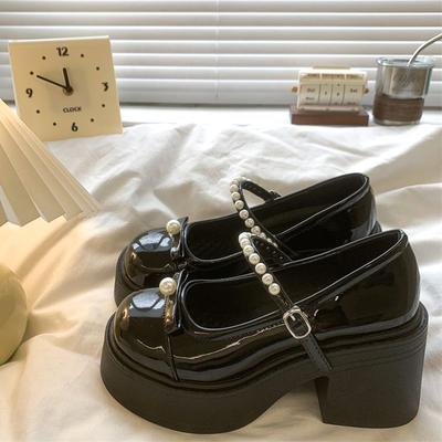 Модные туфли на платформе, женские, элегантные, круглые, туфли Мэри Джейн, лакированные, с пряжкой на щиколотке, на высоком каблуке, женские, милые, в стиле Лолиты