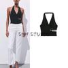 Spring and Summer New Women Clothes Western Style Metal Inlaid Opening Design Backless Hanging Collar Top 2926620