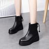Кожаные ботинки женские осенне-зимние новые на толстой подошве-маффине и водонепроницаемые с боковой молнией короткие ботинки черные женские ботинки