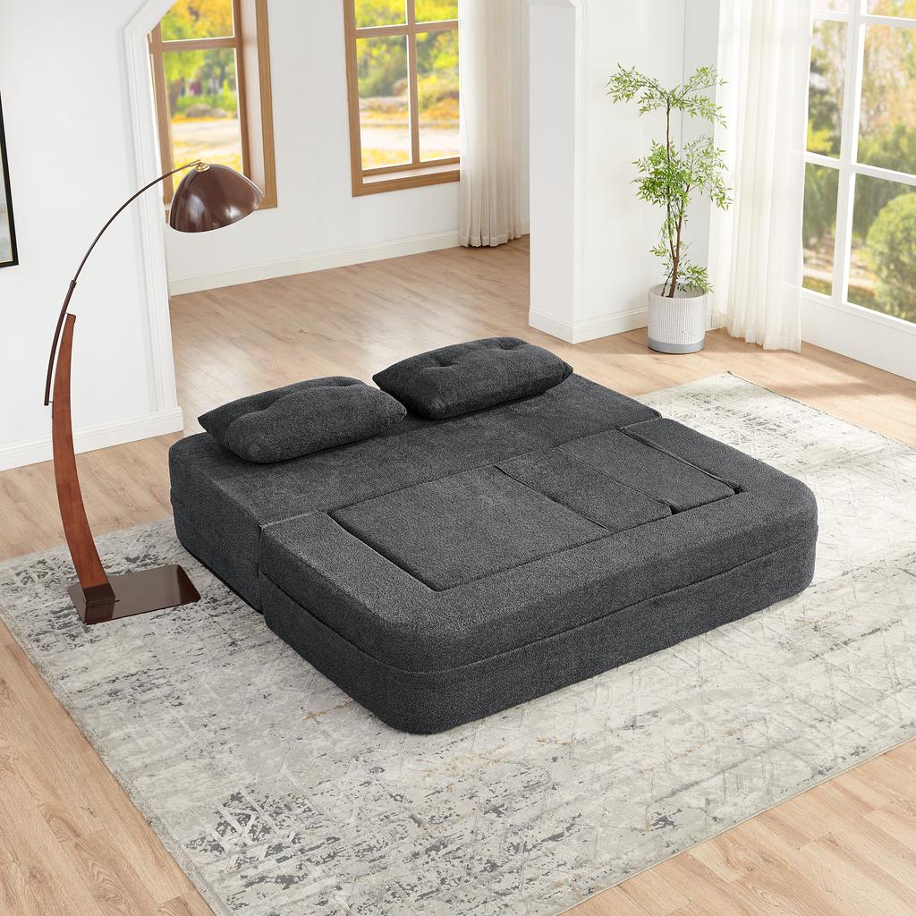 Modular cloud sofa with armchair, foldable sleeper, guest bed & floor sofa, convertible sofa with pockets for phone and remote control, Light Gray