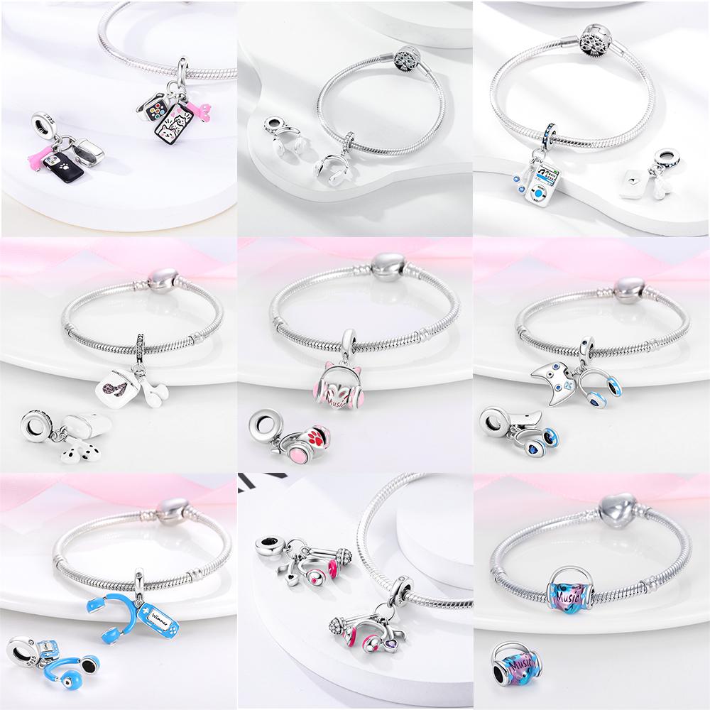 925 Silver Headset Game Machine Motorcycle Pendant Charm Bead Fit Bracelet Necklace Diy Female Jewelry Gift