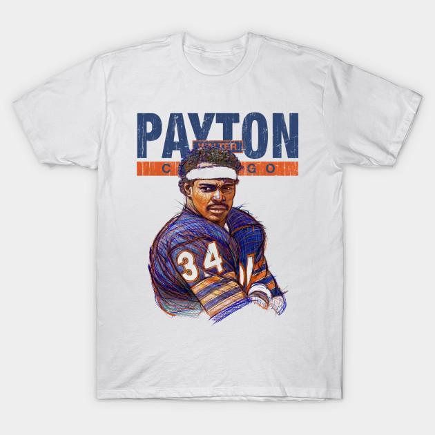 Asian Size Men Black Print T-shirt Walter Payton Chicago Game Face No-Cut Heat Transfer Print Cotton Tshirt