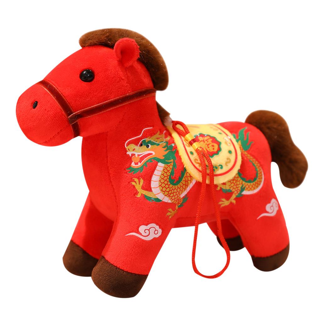 Chinese Style Folk Pony Pendant Plush Toy Doll Blue and White Porcelain Year of the Horse Mascot Bag Pendant Keychain