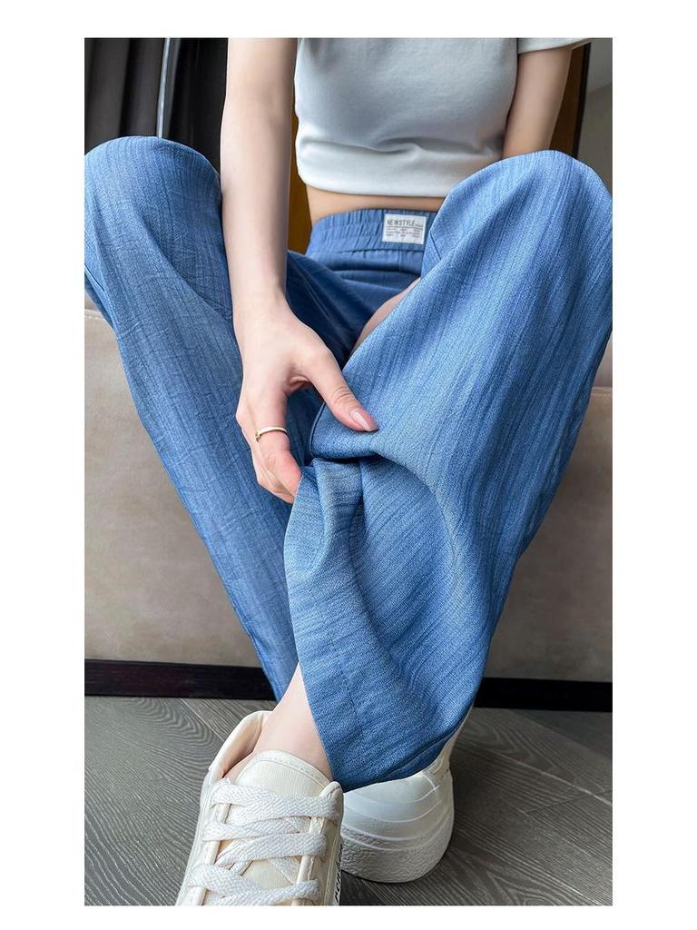 Лето 2025 г. Женские брюки Tencel с широкими штанинами и высокой талией Ice Silk