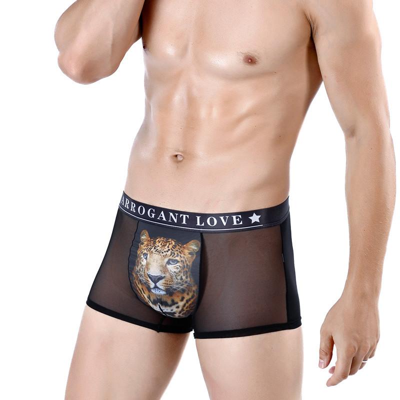 Мужские трусы-боксеры с сетчатым принтом, модные мужские летние трусы с леопардовым принтом, ледяные, дышащие, короткое нижнее белье с четырьмя углами