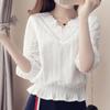 Fashion New V Neck Lace Casual Blouse Women Half Sleeve Elegant Loose White Shirt Woman Solid Vintage Plus Size Blouses Tops Female Clothes 1088
