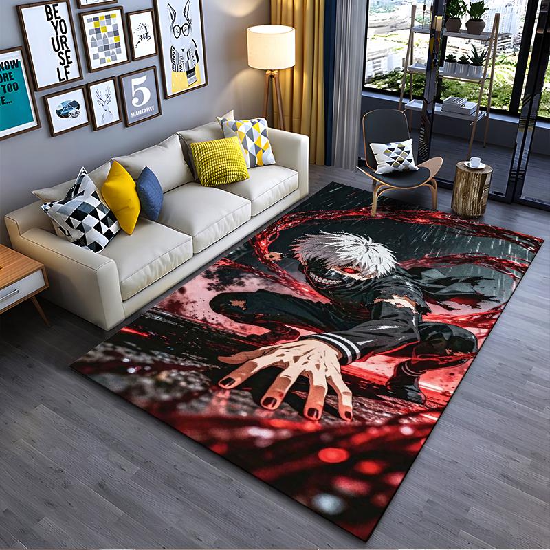 Anime-Inspired Carpet with White-Haired Character and Red Theme Suitable for use as an anti-slip for living room bedroom sofas