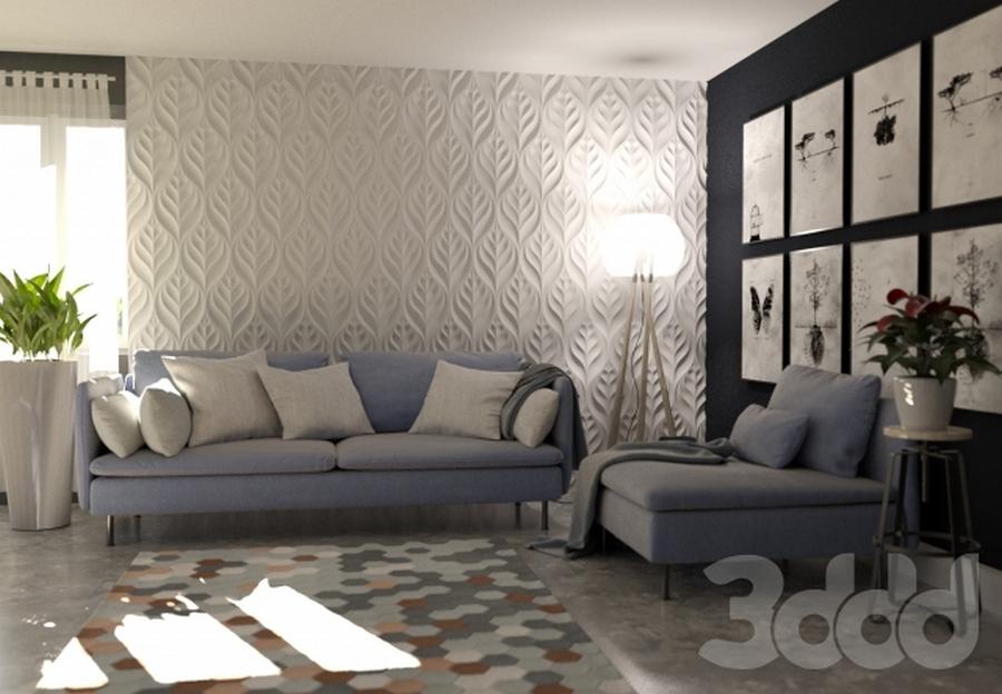 3D Wall Panel Mold for Gypsum, Plaster or Concrete Tile for Decorative Wall Panels 'Leaves'