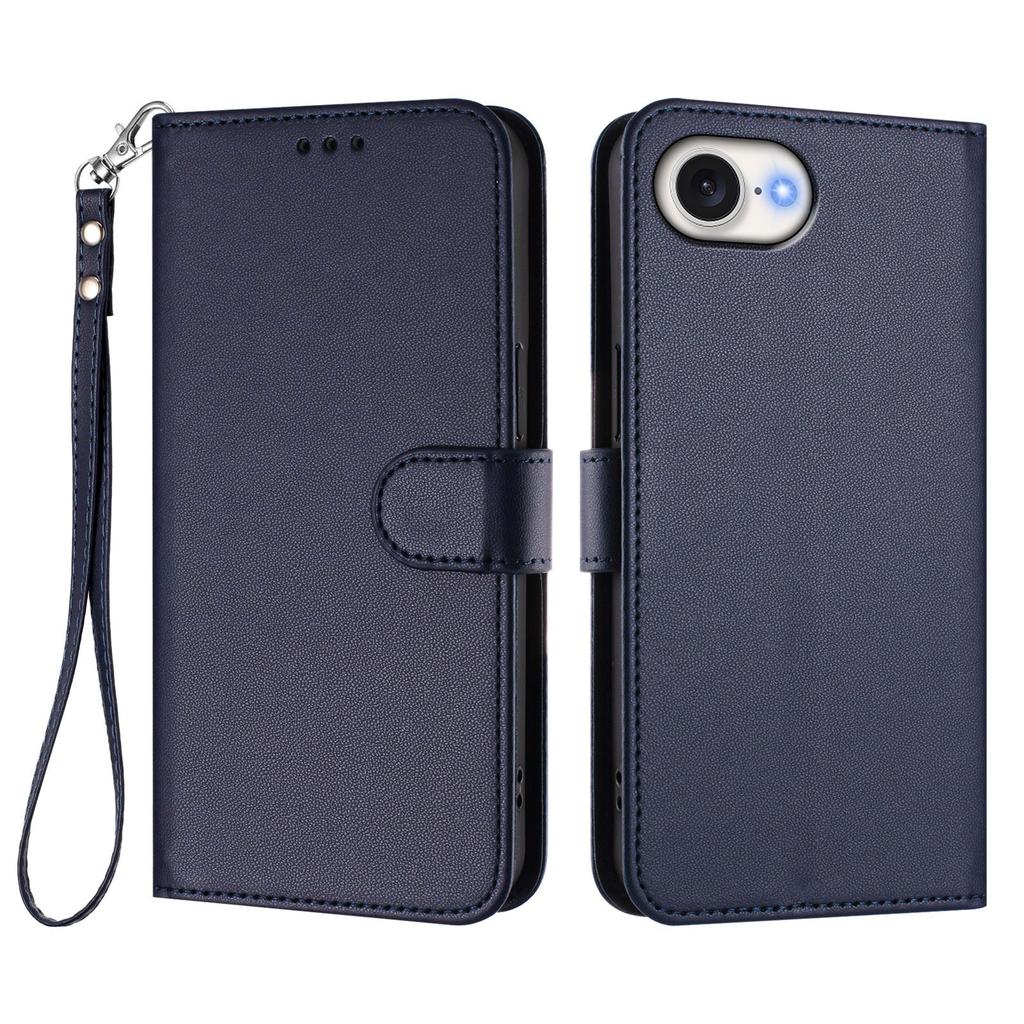 Для iPhone 16e Кожаный чехол-кошелек с подставкой и ремешком на запястье