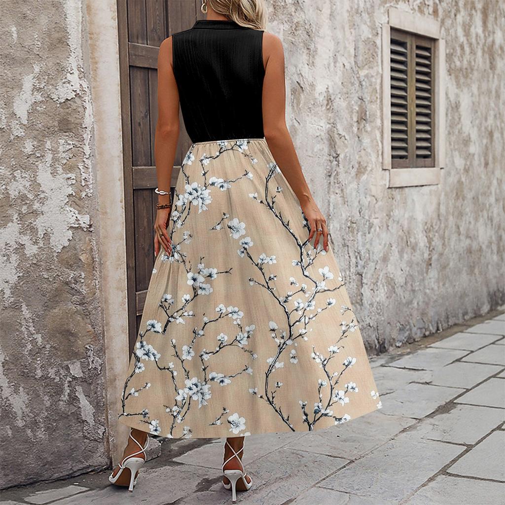 Women's Casual And Fashionable V-neck Sleeveless Printing Mid Length Dress