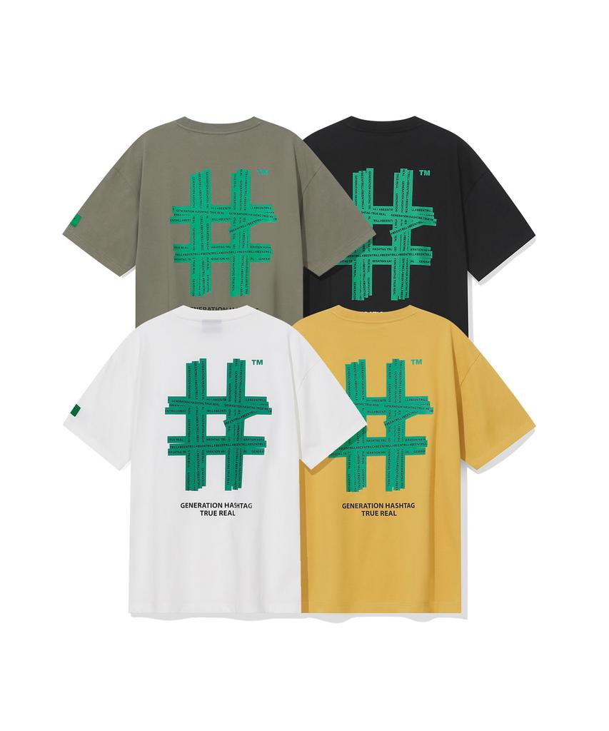 BEENTRILL Зеленая футболка оверсайз с коротким рукавом и хэштегом Green Taping (горчичный)