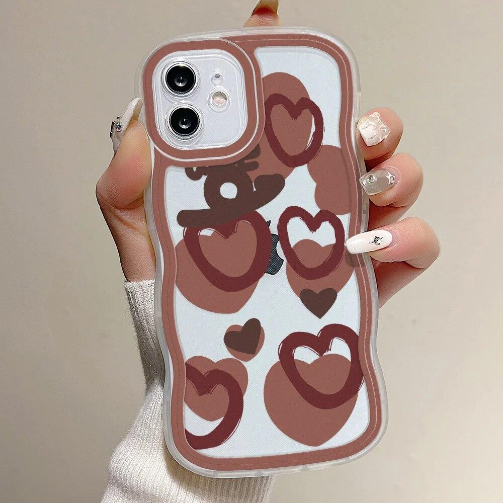 Love Heart Wavy Phone Case For iPhone 15 14 13 11 12 Pro Max 7 8 14 15 Plus X XR XS Max SE 2020 Shockproof Soft Clear Back Cover
