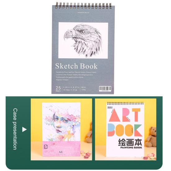 Книга для эскизов в твердом переплете, в спиральном переплете, 25 листов, без кислоты, без кровотечения, плотная бумага, художник, студент, художник, эскиз, рисунок, письмо, альбом для рисования, товары для творчества