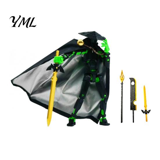 Bamboo Hat Man Figurine Chinese Swordsman Action Figure with Accessories, Multi-Joints Movable Display Ornament Cloak Figurine, Articulated