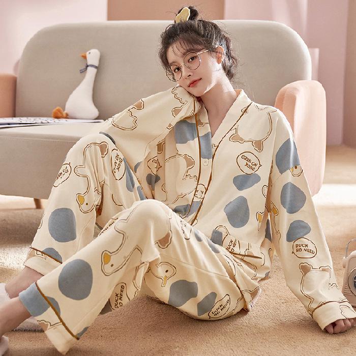 Women's Cartoon V-Neck Long-Sleeve Pajama Set