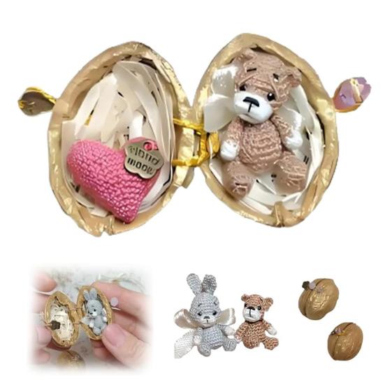 Миниатюрное вязаное крючком животное в скорлупе грецкого ореха, миниатюрный кролик-медведь с сердечком, эмоциональная поддержка, подарок для любителей животных, подруг и женщин