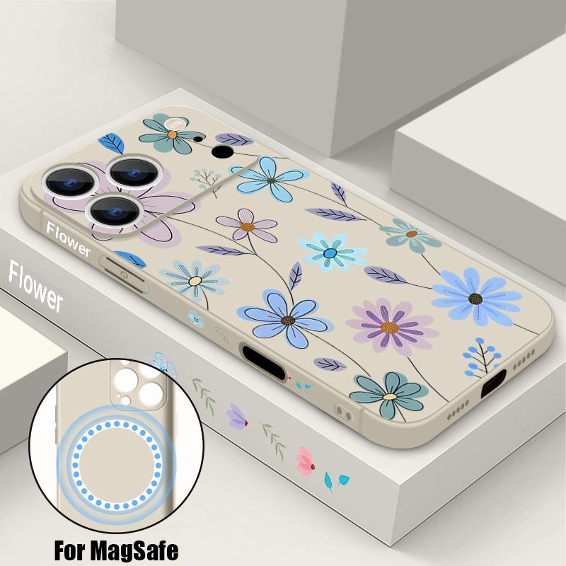 Винтажный чехол с цветами для iPhone 17 Pro Max iPhone 16 15 14 13 Pro Max Магнитный для Magsafe Мягкий силиконовый задний чехол для телефона