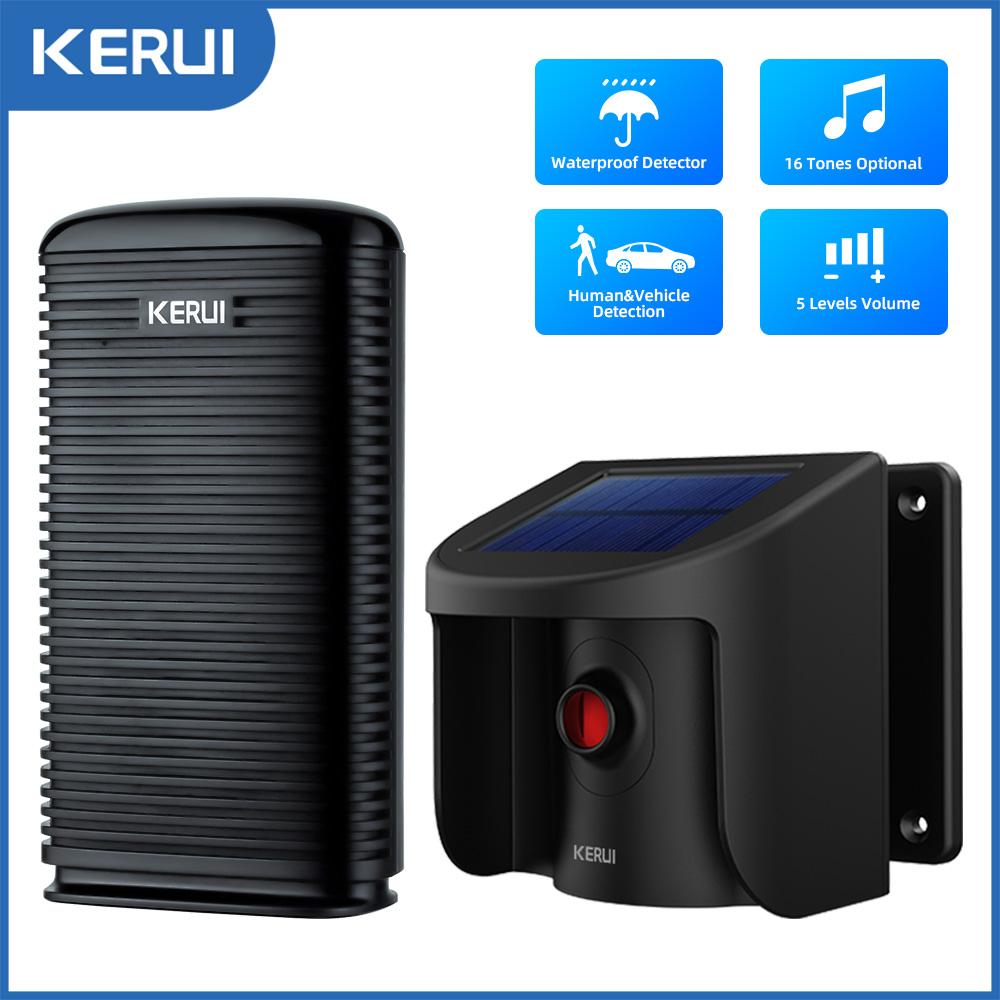 KERUI Driveway Alarm System With Solar Powered PIR Motion Sensor Detector Waterproof for Outdoor Welcome Burglar Security Alarm