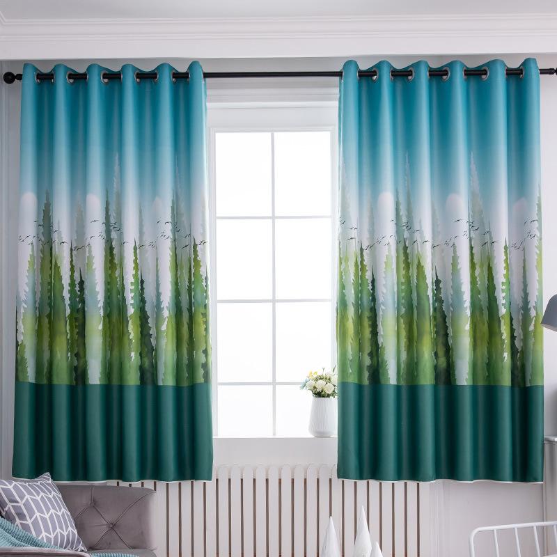 Односторонняя короткая занавеска с кедровым принтом и затемненными шторами высотой 1*2 метра для подвешивания