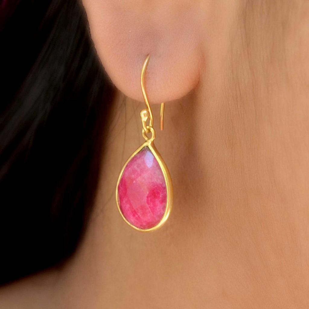 Ruby 925 Sterling Silver Earrings, Pear Gemstone Handmade Earrings, Gift For Her
