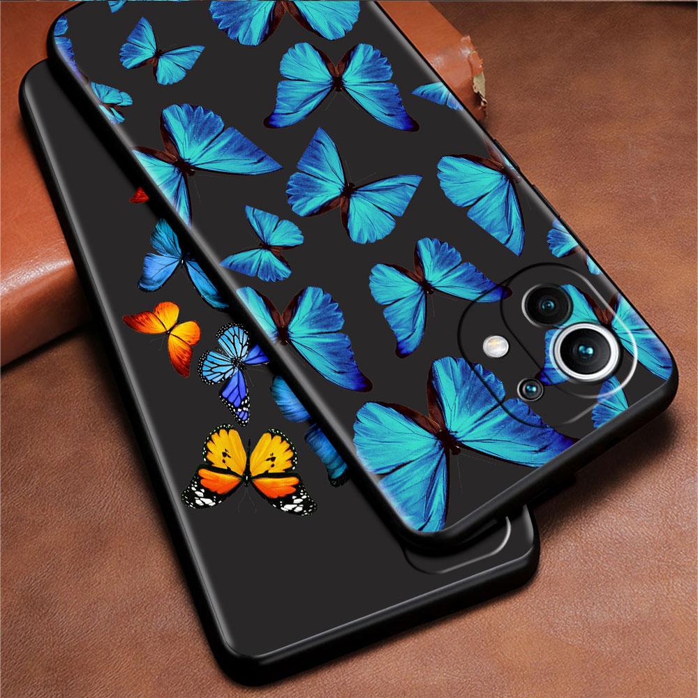 Черный силиконовый чехол для телефона Xiaomi Mi 12 11 Lite 11T 9T 10T 12S Pro Ultra Note 10 Lite 9 Чехол Fundas Синяя красивая бабочка