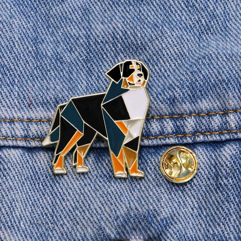 Geometric Line Sheepdog Brooch Cute Dog Animal Anti Exposure Adjustable Waist Pin Badge for Clothes Backpack Decoration Accessory