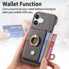 Y2 For iPhone 16 Case Ring Holder Kickstand Card Slot Leather Phone Back Cover - Silver Grey