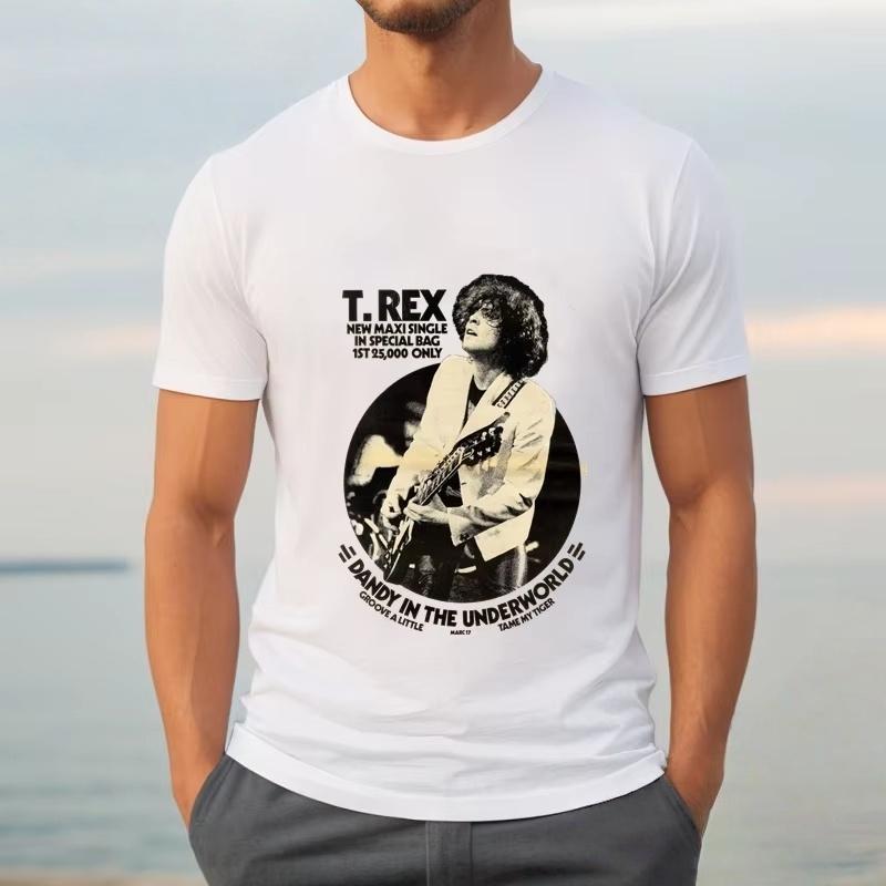 T Rex T Shirt Marc Bolan Glitter Portrait Glam Rock Classic 2026 Men Round Collar Short Sleeve T Rex Mens T Shirt