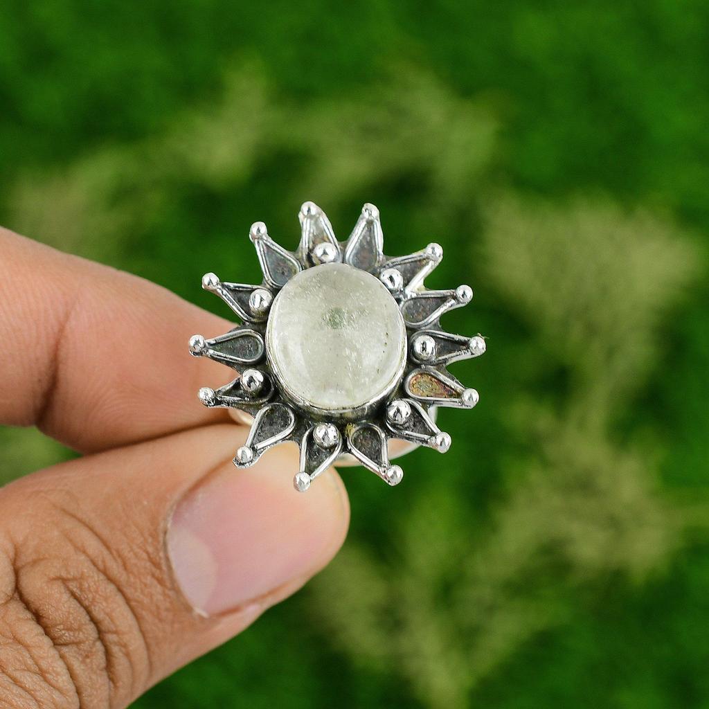 Natural Moonstone Gemstone Solitaire White Adjustable Ring 925 Sterling Silver