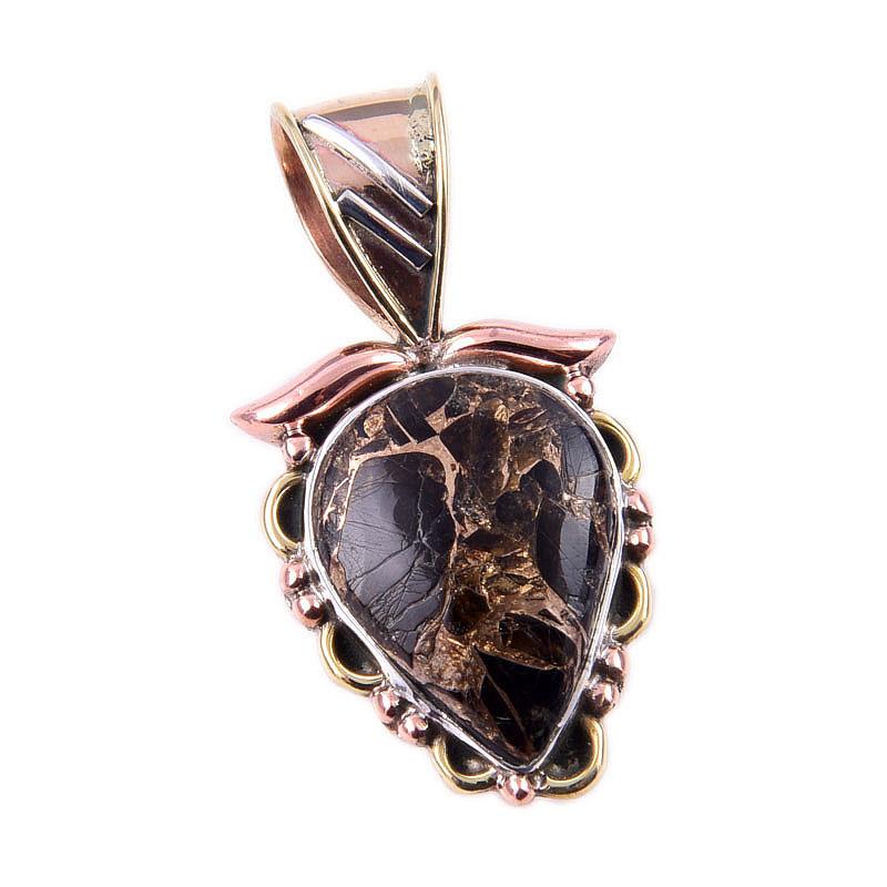 Подвеска из натурального черного медного бирюзового серебра 925 пробы в двухцветном исполнении 1,25 дюйма r0V29