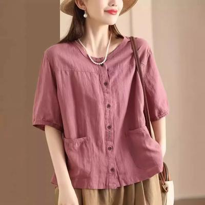 Винтажный художественный хлопковый льняной кардиган, летний, с карманами, женский, повседневный, в этническом стиле, с короткими рукавами, элегантный