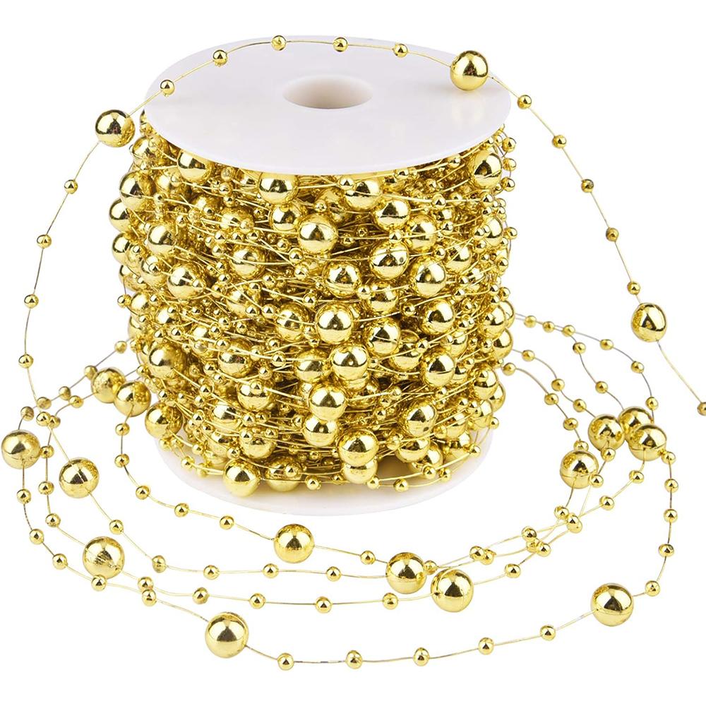 10M 8mm Beads Garland Pearl Strands Fish Chain Ribbon for Christmas Tree Wreath Gift Wrapping Decoration