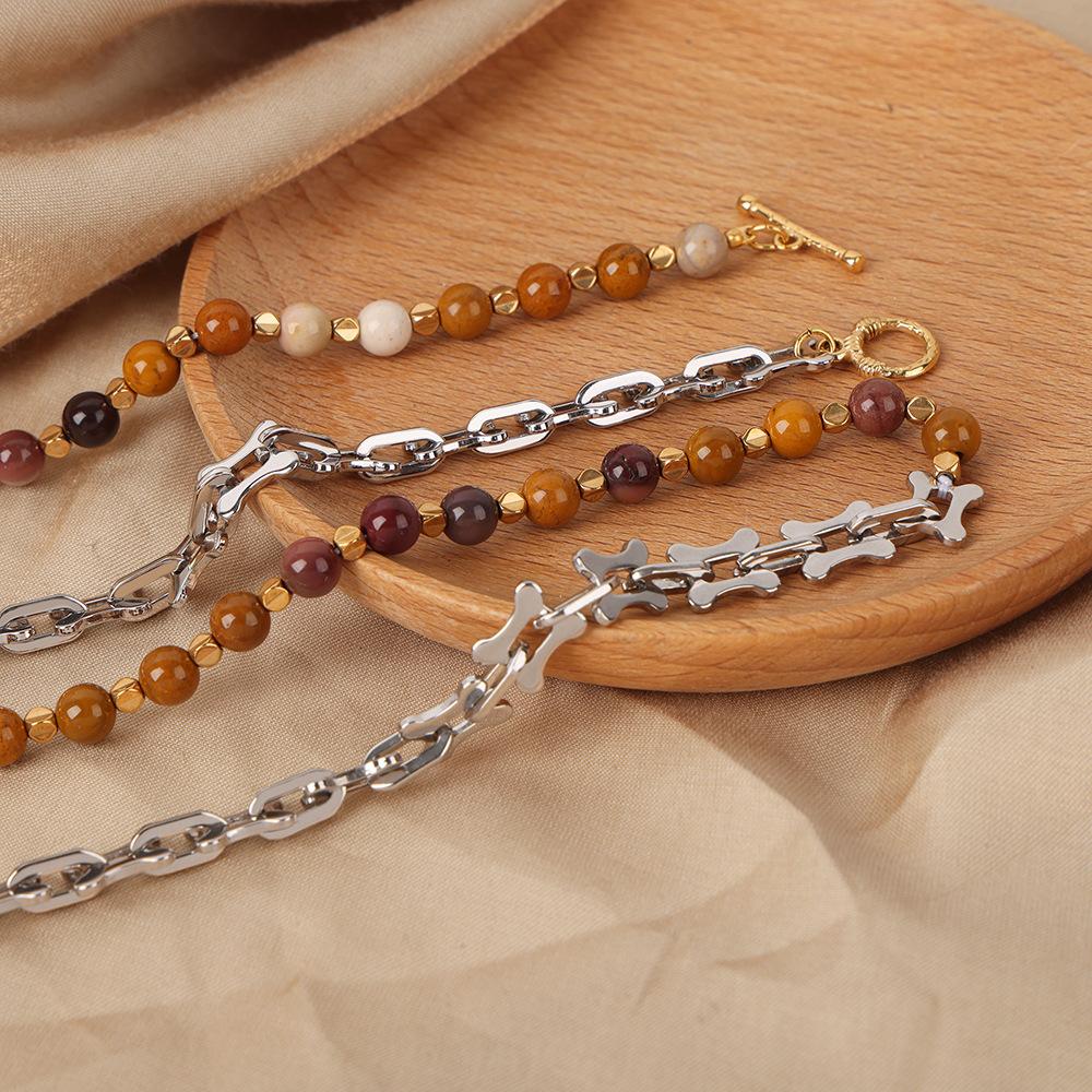 Ожерелье из бусин из натурального камня для женщин, ручной работы, из бисера, соединенное цепочкой из нержавеющей стали, массивное ожерелье, женские украшения