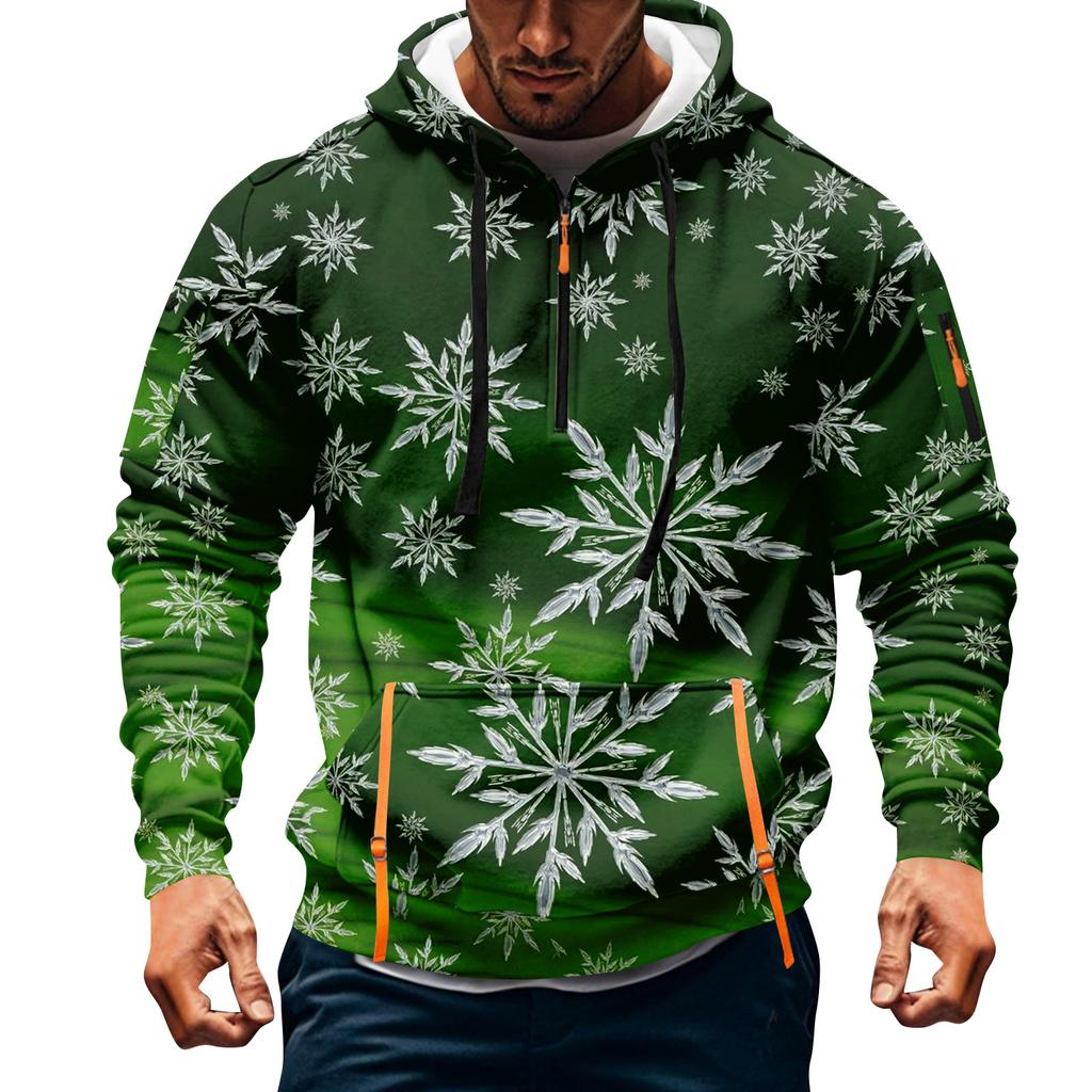 Мужская толстовка с капюшоном на молнии до середины, повседневная спортивная с рождественским принтом