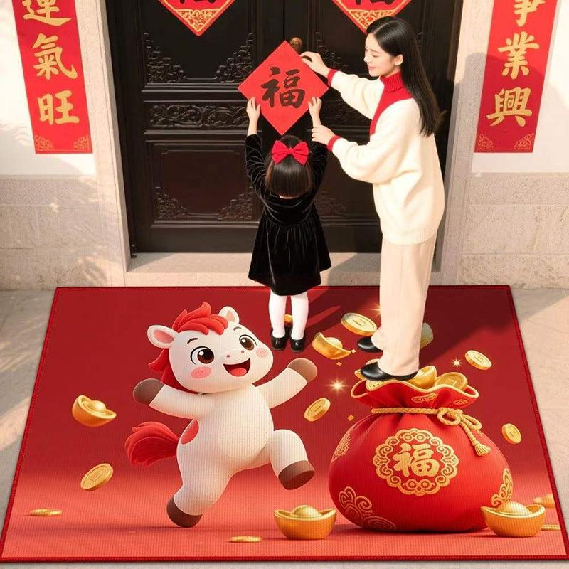 Новый год Лошади Кристальный бархат Коврик для пола Декоративное одеяло Домашний коврик для ног у входа Водопоглощающий Противоскользящий Дверной коврик