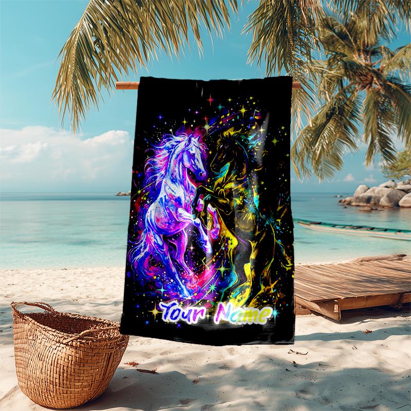 1PC Custom Name Galactic Horse Dance Beach Towel Highly Absorbent And Sand-Resistant Towel for Swimming, Pool, Yoga, And Travel Lightweight