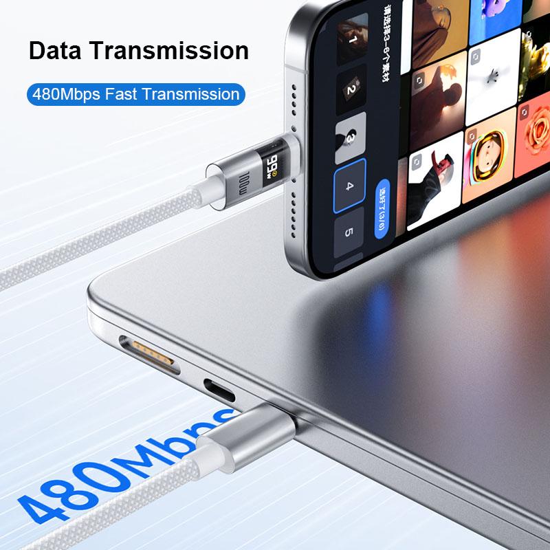 Цифровой дисплей 100 Вт Кабель для супербыстрой зарядки Type-C на Type-C PD 30 Вт Быстрая зарядка USB на Type-C C-C Для iPhone 15 16 Xiaomi Huawei